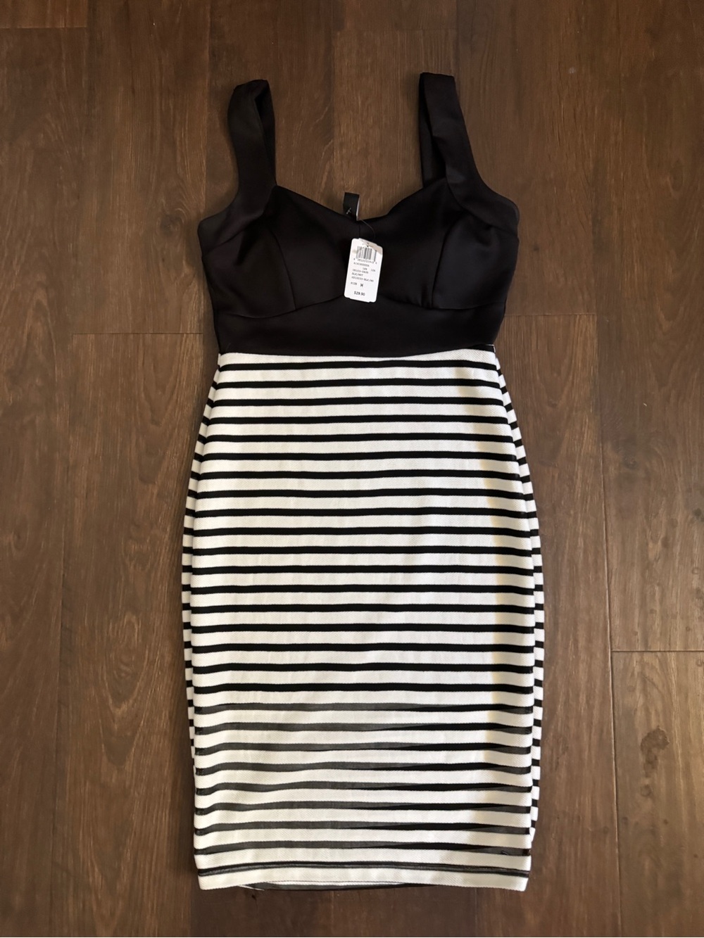NWT Windsor Black & White Striped Midi Dress - Picture 2 of 4